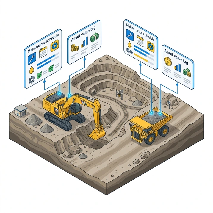 Ilustrasi manajemen aset dan alat berat SAP Business One pertambangan