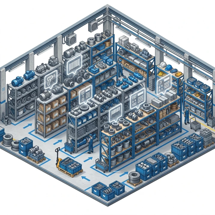 Ilustrasi manajemen gudang dan material tambang SAP Business One