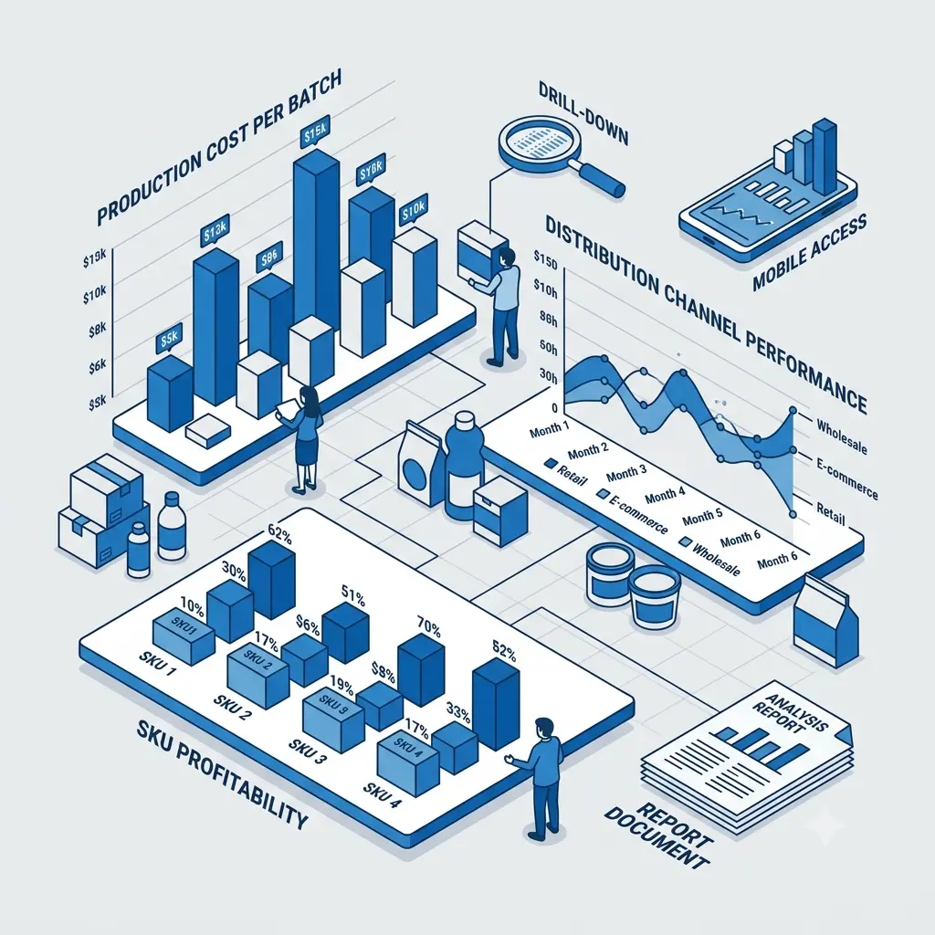 Ilustrasi laporan dan analitik bisnis consumer goods SAP Business One
