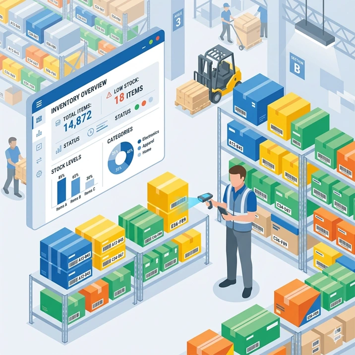 Ilustrasi manajemen stok dan inventory retail SAP Business One