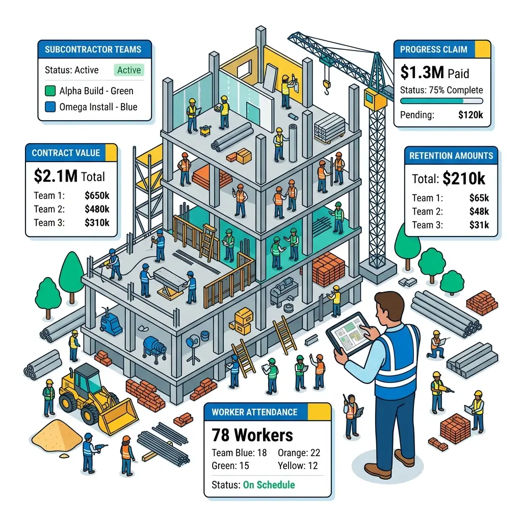 Ilustrasi manajemen subkontraktor dan SDM SAP Business One konstruksi