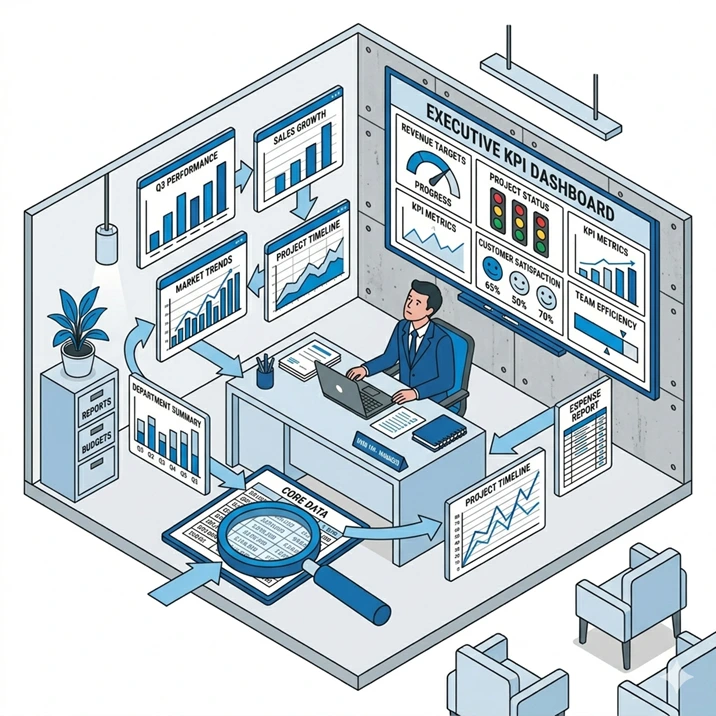 Ilustrasi laporan dan analitik bisnis SAP Business One untuk manufaktur