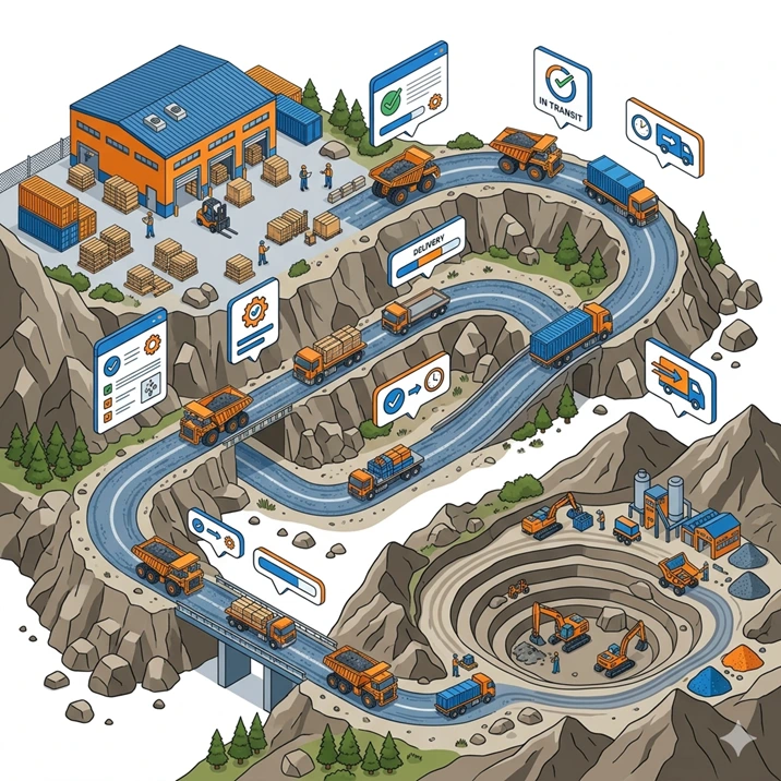 Ilustrasi logistik dan pengadaan tambang SAP Business One