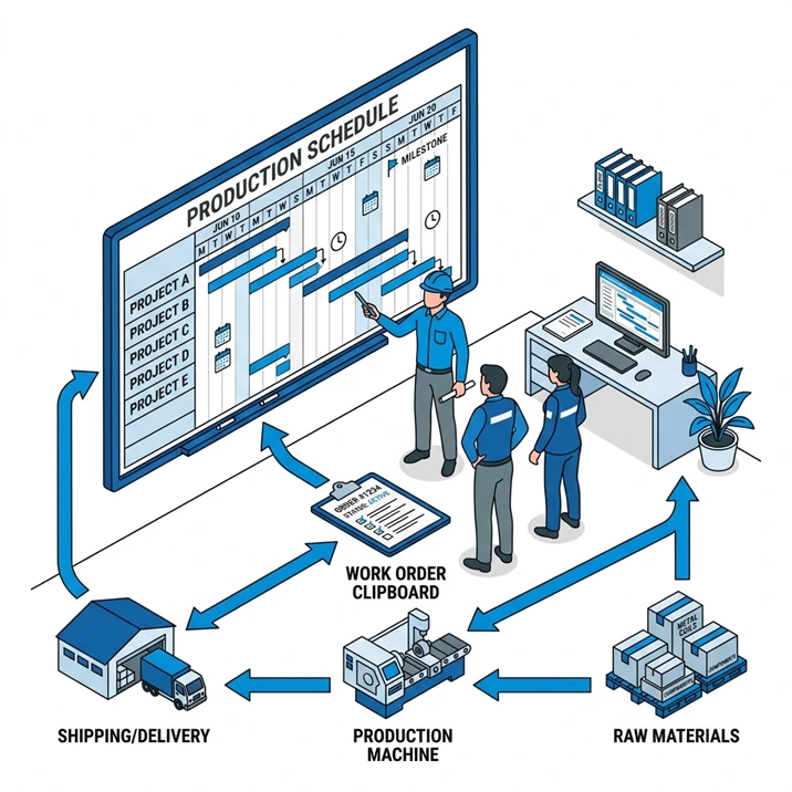 Ilustrasi MRP dan perencanaan produksi SAP Business One untuk manufaktur